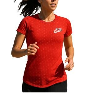 Nike Women’s Red “RUN” Dri-Fit Graphic Tee Shirt XS Athletic Training Top